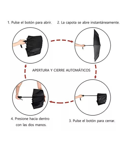 PARAGUAS PLIEGUE AUTOMATICO MARCO SOPORTE COLOR NEGRO - 6