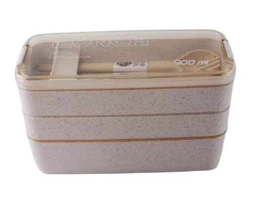 LONCHERA DE COMIDA DE 3 NIVELES CON CUCHARA Y TENEDOR, 900 ML, COLOR ROSA - 1