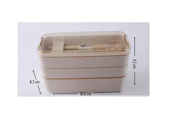 LONCHERA DE COMIDA DE 3 NIVELES CON CUCHARA Y TENEDOR, 900 ML, COLOR ROSA - 2