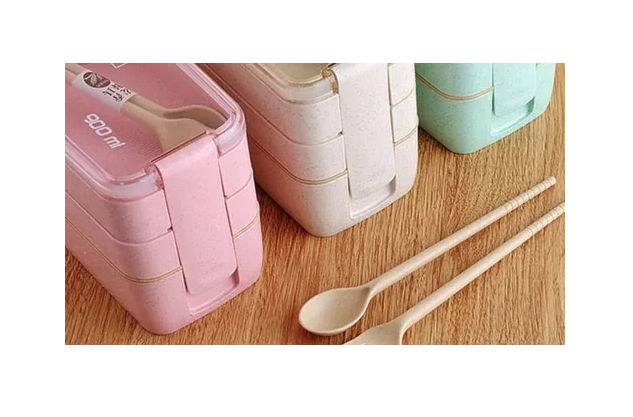 LONCHERA DE COMIDA DE 3 NIVELES CON CUCHARA Y TENEDOR, 900 ML, COLOR ROSA - 4