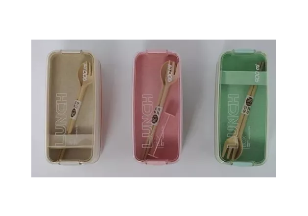 LONCHERA DE COMIDA DE 3 NIVELES CON CUCHARA Y TENEDOR, 900 ML, COLOR ROSA - 5