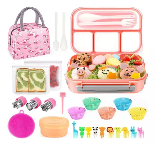 SET LONCHERA TÉRMICA Y FIAMBRERA PARA NIÑOS Y ADULTOS COLOR ROSADO - 1