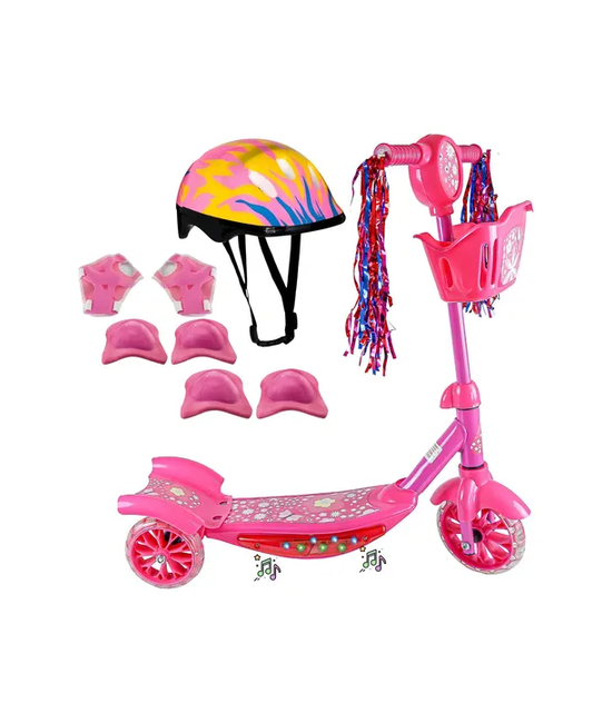 PATINETE RUEDAS NIÑOS KIT PROTECCIÓN CASCO ROSADO - 1
