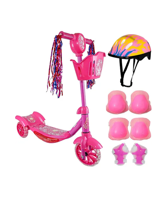 PATINETE RUEDAS NIÑOS KIT PROTECCIÓN CASCO ROSADO - 3