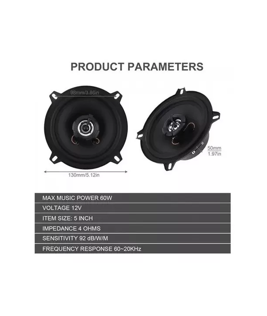 PARLANTE AUTO 13CM REDONDO 60W COAXIAL 2 VÍAS, COLOR EN COLOR NEGRO - 2