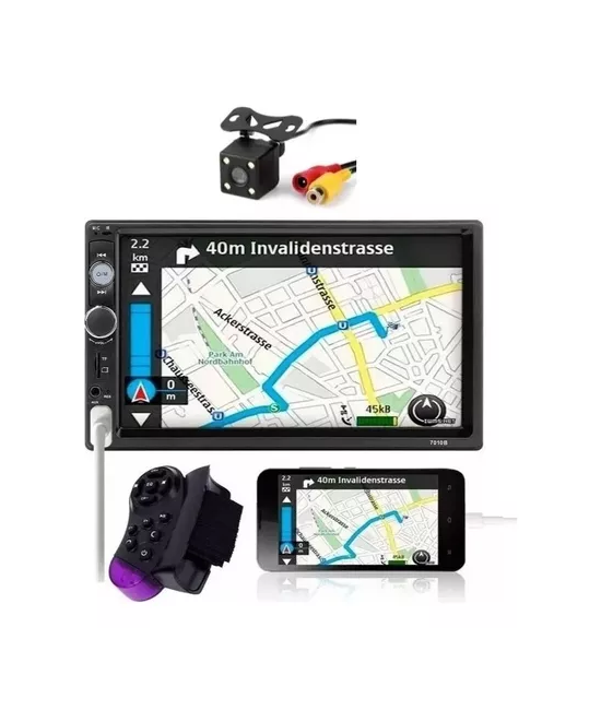 RADIO PARA AUTO 2 DIN, MIRROR LINK, CÁMARA RETROCESO, COMANDO, COLOR EN COLOR NEGRO - 2