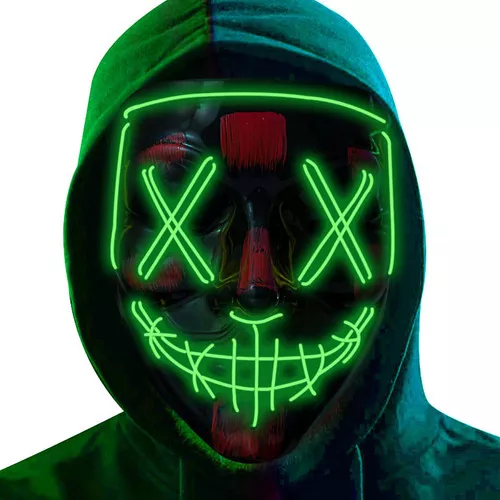 PACK DE 2 MÁSCARAS LED LA PURGA, HALLOWEEN, TERROR, COSPLAY, COLOR VERDE - 1