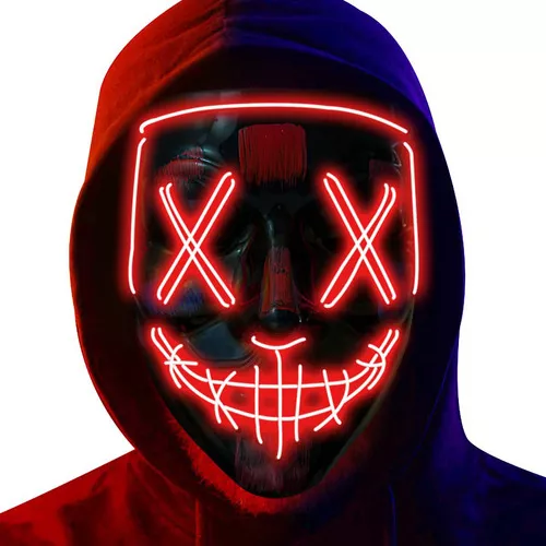 PACK DE 2 MÁSCARAS LED LA PURGA, HALLOWEEN, TERROR, COSPLAY, COLOR EN COLOR ROJO - 1