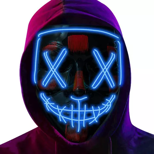 PACK DE 2 MÁSCARAS LED LA PURGA, HALLOWEEN, TERROR, COSPLAY, COLOR AZUL - 1