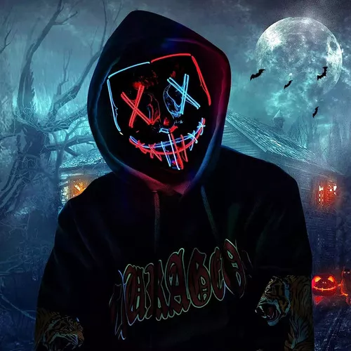 PACK DE 2 MÁSCARAS LED LA PURGA, HALLOWEEN, TERROR, COSPLAY, COLOR AZUL - 5
