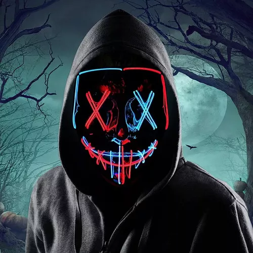 PACK DE 2 MÁSCARAS LED LA PURGA, HALLOWEEN, TERROR, COSPLAY, COLOR AZUL - 6