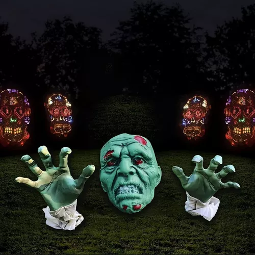 MÁSCARAS DE TERROR PARA DISFRAZ DE HALLOWEEN, CALAVERA CON MANOS VERDES - 3