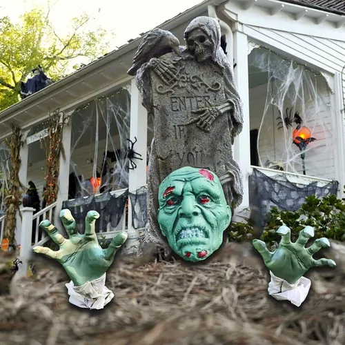 MÁSCARAS DE TERROR PARA DISFRAZ DE HALLOWEEN, CALAVERA CON MANOS VERDES - 4