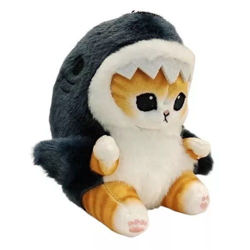 LLAVERO CON COLGANTE DE MUÑECO DE PELUCHE, BONITO GATO TIBURÓN, COLOR TIBURÓN - 1