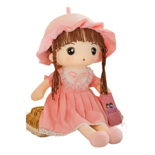 MUÑECA DE TRAPO DE PELUCHE CON LAZO, TIERNA Y SUAVE, 45 CM, COLOR ROSA - 1