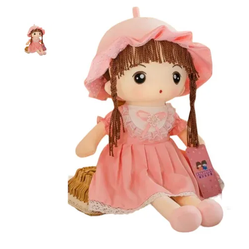MUÑECA DE TRAPO DE PELUCHE CON LAZO, TIERNA Y SUAVE, 45 CM, COLOR ROSA - 2