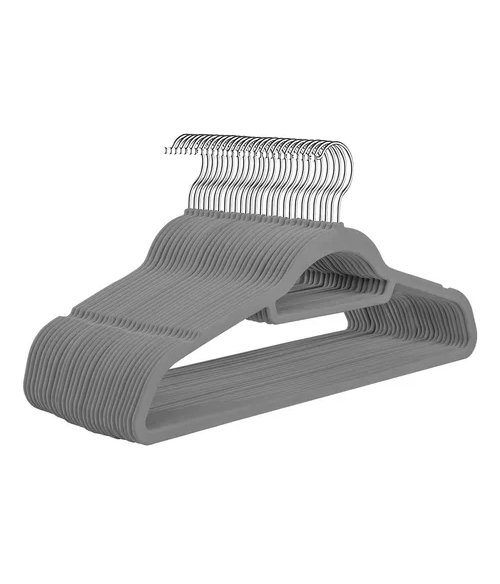 SET DE 50 GANCHOS COLGADORES DE ROPA TERCIOPELO GRIS - 1