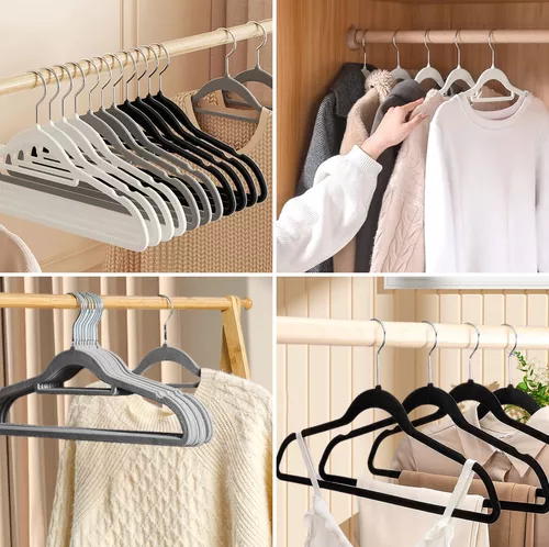 SET DE 50 GANCHOS COLGADORES DE ROPA TERCIOPELO GRIS - 2