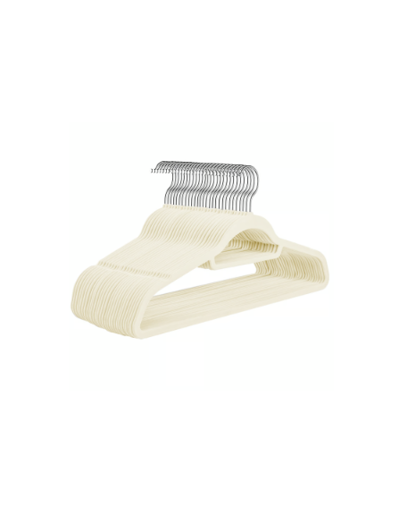 SET DE 50 GANCHOS COLGADORES DE ROPA TERCIOPELO EN COLOR BLANCO - 1