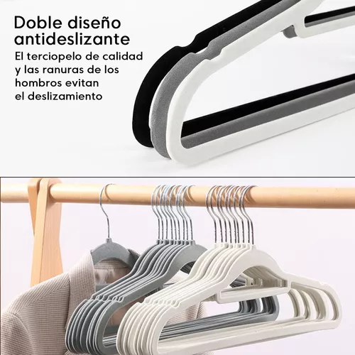 SET DE 50 GANCHOS COLGADORES DE ROPA TERCIOPELO EN COLOR BLANCO - 3