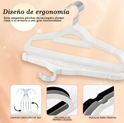 SET DE 50 GANCHOS COLGADORES DE ROPA TERCIOPELO EN COLOR BLANCO - 5