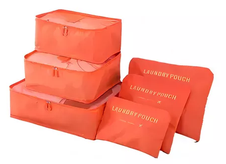 SET DE 6 ORGANIZADORES DE EQUIPAJE DE VIAJE, BOLSA PARA ROPA INTERIOR, COLOR NARANJA - 1