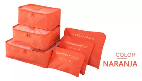 SET DE 6 ORGANIZADORES DE EQUIPAJE DE VIAJE, BOLSA PARA ROPA INTERIOR, COLOR NARANJA - 2