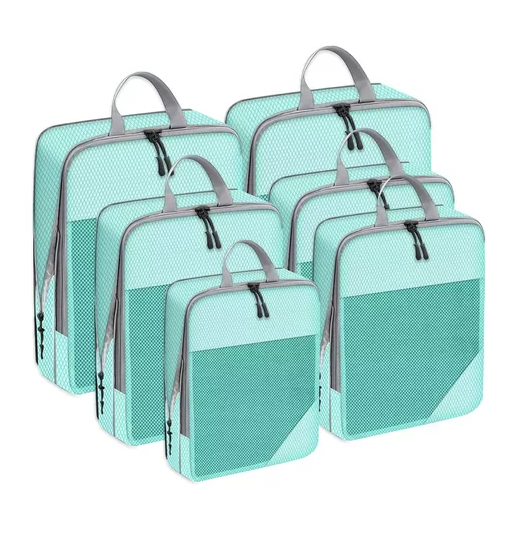 6 PIEZAS DE BOLSAS ORGANIZADORAS DE COMPRESIÓN PARA MALETA, COLOR CELESTE - 2