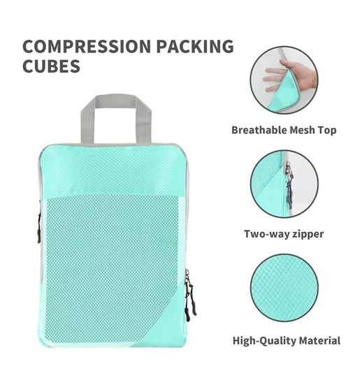 6 PIEZAS DE BOLSAS ORGANIZADORAS DE COMPRESIÓN PARA MALETA, COLOR CELESTE - 4
