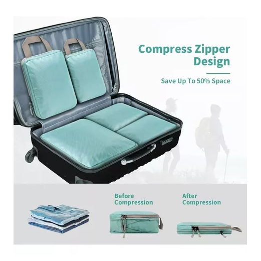 6 PIEZAS DE BOLSAS ORGANIZADORAS DE COMPRESIÓN PARA MALETA, COLOR CELESTE - 6