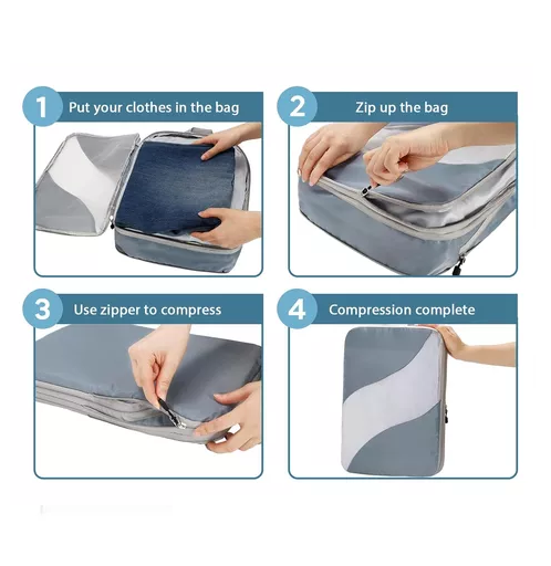 6 PIEZAS DE BOLSAS ORGANIZADORAS DE COMPRESIÓN PARA MALETA, COLOR GRIS - 4
