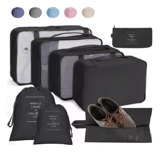 BOLSAS DE VIAJE 8 EN 1, ORGANIZADORAS DE VIAJE PARA MALETA, COLOR EN COLOR NEGRO - 1
