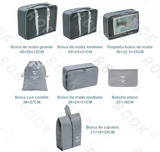 BOLSAS DE VIAJE ORGANIZADORAS 7 EN 1, COLOR GRIS - 3