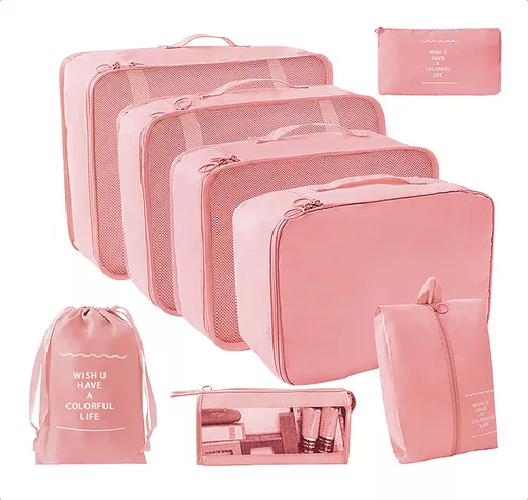 BOLSAS DE VIAJE 8 EN 1, COLOR ROSADO - 1