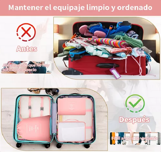 BOLSAS DE VIAJE 8 EN 1, COLOR ROSADO - 5