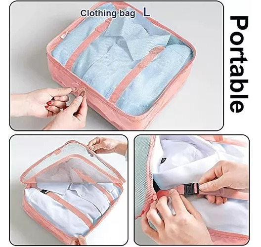 BOLSAS DE VIAJE 8 EN 1, ORGANIZADORAS DE VIAJE PARA MALETA, COLOR ROSADO - 3