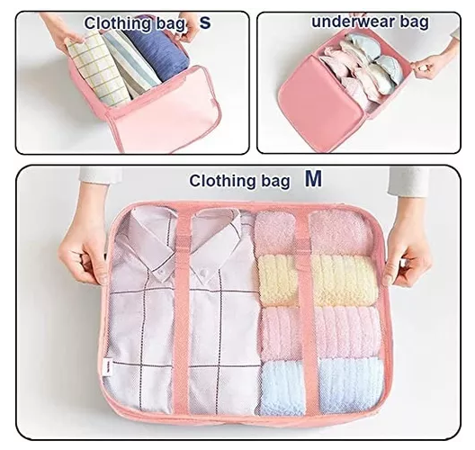 BOLSAS DE VIAJE 8 EN 1, ORGANIZADORAS DE VIAJE PARA MALETA, COLOR ROSADO - 4