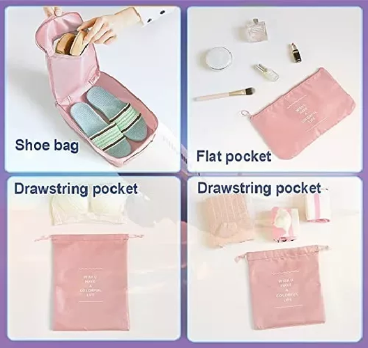 BOLSAS DE VIAJE 8 EN 1, ORGANIZADORAS DE VIAJE PARA MALETA, COLOR ROSADO - 5