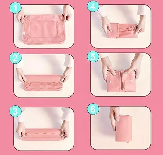 BOLSAS DE VIAJE 8 EN 1, ORGANIZADORAS DE VIAJE PARA MALETA, COLOR ROSADO - 6