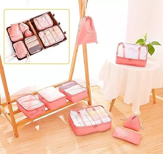 BOLSAS DE VIAJE 8 EN 1, ORGANIZADORAS DE VIAJE PARA MALETA, COLOR ROSADO - 7