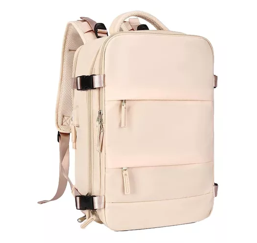 MOCHILA DE VIAJE DE CABINA PARA AVIÓN, IMPERMEABLE CON USB, COLOR BEIGE - 1