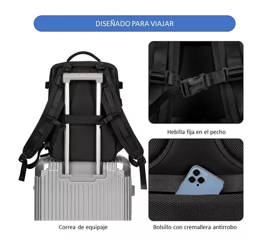 MOCHILA DE VIAJE DE CABINA PARA AVIÓN, IMPERMEABLE CON USB, COLOR BEIGE - 6