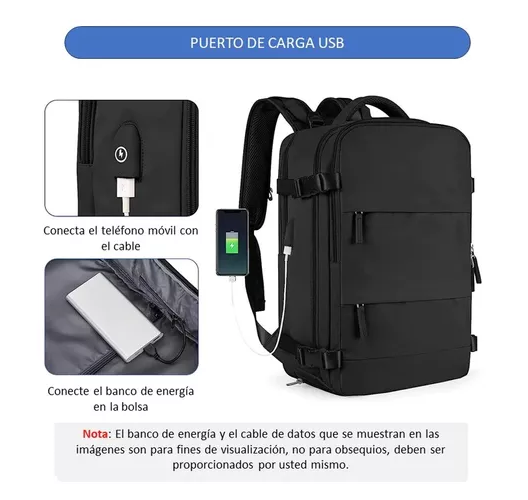 MOCHILA DE VIAJE DE CABINA PARA AVIÓN, IMPERMEABLE CON USB, COLOR BEIGE - 7