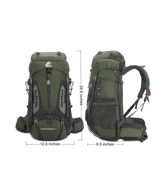 MOCHILA IMPERMEABLE 60L CON CUBRE MOCHILA COLOR VERDE - 2