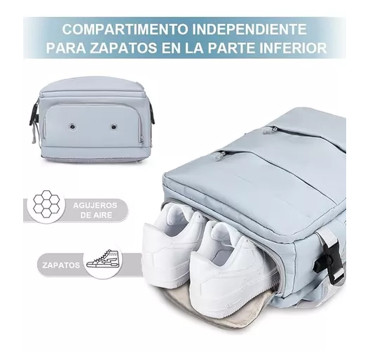 MOCHILA DE VIAJE DE CABINA PARA AVIÓN, IMPERMEABLE CON USB, COLOR GRIS - 4
