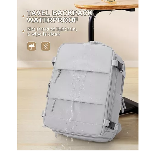 MOCHILA DE VIAJE DE CABINA PARA AVIÓN, IMPERMEABLE CON USB, COLOR GRIS - 6