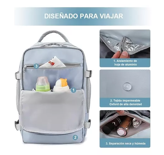 MOCHILA DE VIAJE DE CABINA PARA AVIÓN, IMPERMEABLE CON USB, COLOR GRIS - 7