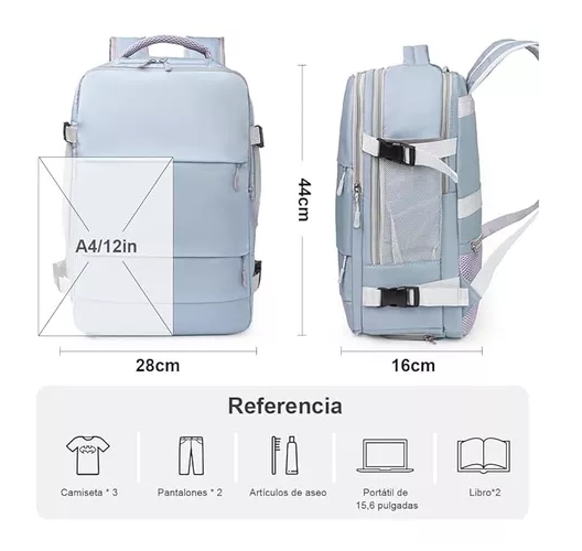 MOCHILA DE VIAJE DE CABINA PARA AVIÓN, IMPERMEABLE CON USB, COLOR GRIS - 8