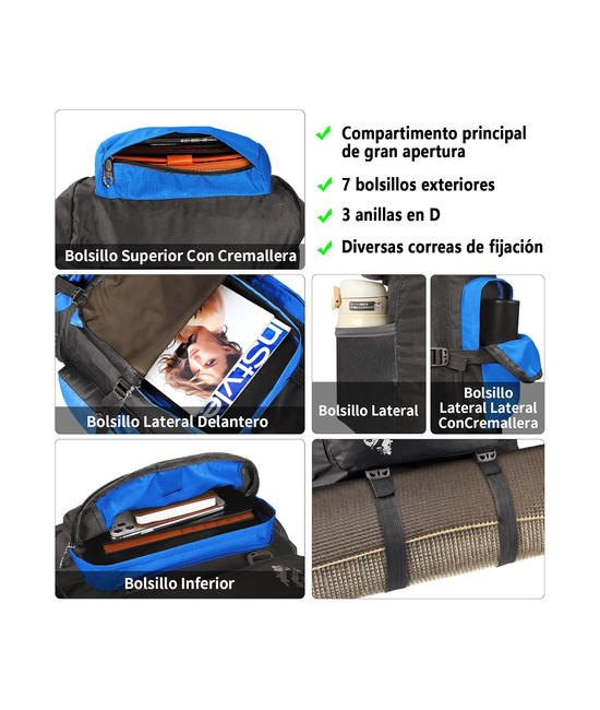 MOCHILA IMPERMEABLE DE 90L COLOR AZUL - 3