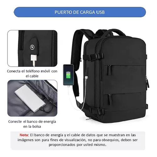 MOCHILA DE VIAJE DE CABINA PARA AVIÓN, IMPERMEABLE CON USB, COLOR VERDE - 6